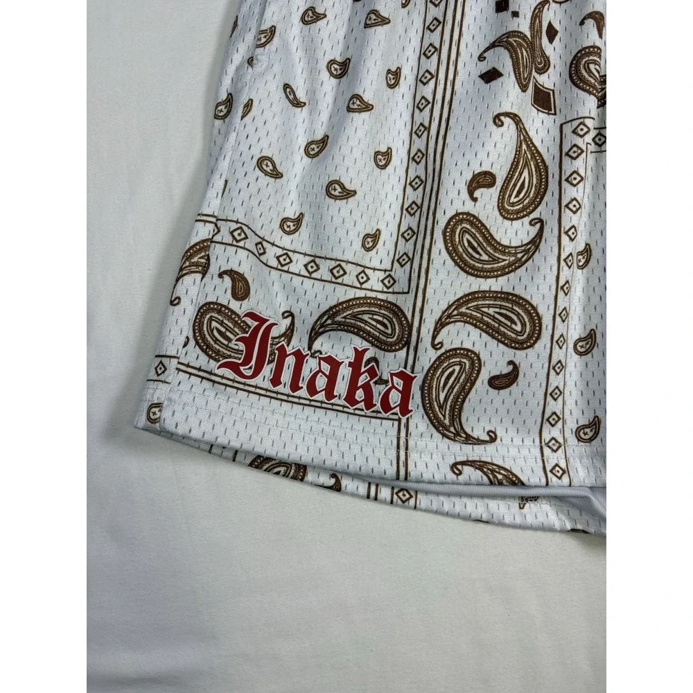 Inaka Power Mesh Shorts Mens XL White Brown Bandana Paisley Gym Workout